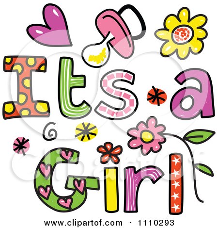 Clipart Colorful Sketched Its A Girl Text - Royalty Free Vector Illustration by Prawny