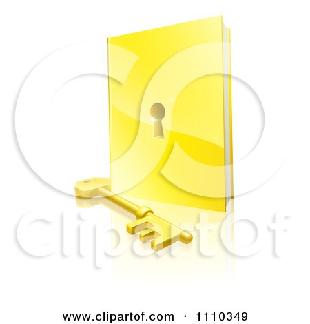 Clipart 3d Golden Padlock Book And Skeleton Key With A Reflection - Royalty Free Vector Illustration by AtStockIllustration