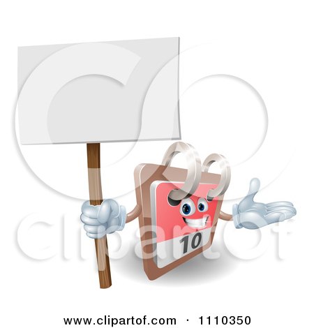 Clipart 3d Desk Calendar Presenting And Holding A Sign - Royalty Free Vector Illustration by AtStockIllustration