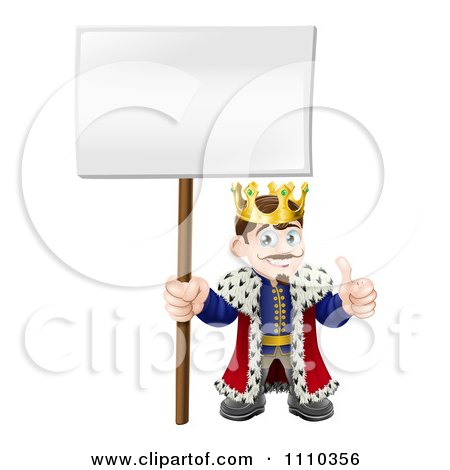 Clipart Happy King Holding A Thumb Up And A Sign - Royalty Free Vector Illustration by AtStockIllustration