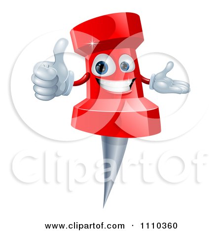 Clipart 3d Happy Red Push Pin Mascot Holding A Thumb Up - Royalty Free Vector Illustration by AtStockIllustration