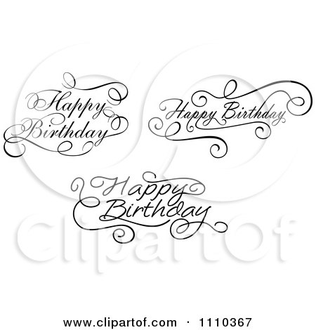 Clipart Black And White Ornate Hand Written Happy Birthday Greetings 2 - Royalty Free Vector Illustration by Vector Tradition SM