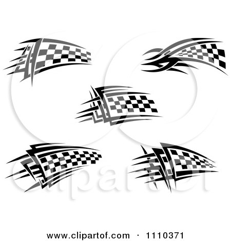 Clipart Black And White Tribal Checkered Racing Flags 2 - Royalty Free Vector Illustration by Vector Tradition SM