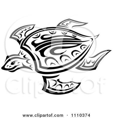 Clipart Tribal Swimming Sea Turtle In Black And White - Royalty Free Vector Illustration by Vector Tradition SM