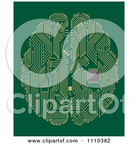 Clipart Circuit Board Computer Brain With A Memory Chip On Green - Royalty Free Vector Illustration by Vector Tradition SM