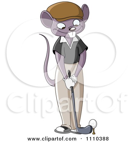 Clipart Sporty Mouse Playing Golf - Royalty Free Vector Illustration by yayayoyo
