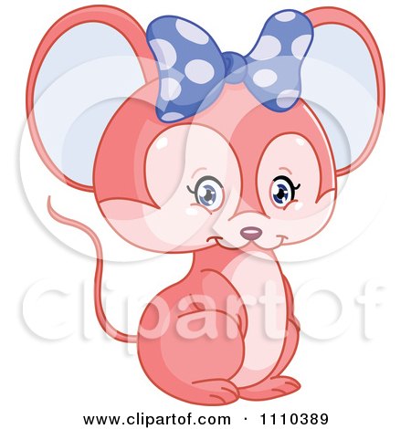 Clipart Cute Pink Mouse Wearing A Polka Dot Bow - Royalty Free Vector Illustration by yayayoyo