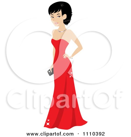 Clipart Beautiful Woman With Short Hair Posing In A Formal Red Gown - Royalty Free Vector Illustration by Rosie Piter