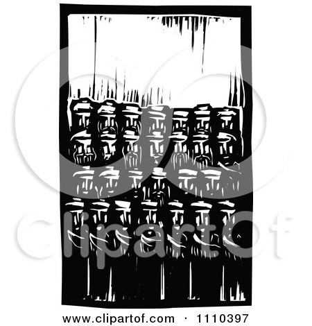 Clipart Group Of Men Black And White Woodcut - Royalty Free Vector Illustration by xunantunich