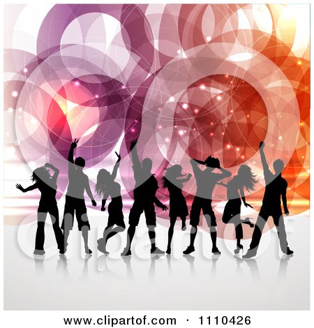Clipart Silhouetted Dancers Over Rings And Sparkles - Royalty Free Vector Illustration by KJ Pargeter