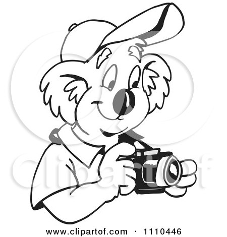 Clipart Black And White Aussie Koala Taking Pictures 2 - Royalty Free Vector Illustration by Dennis Holmes Designs