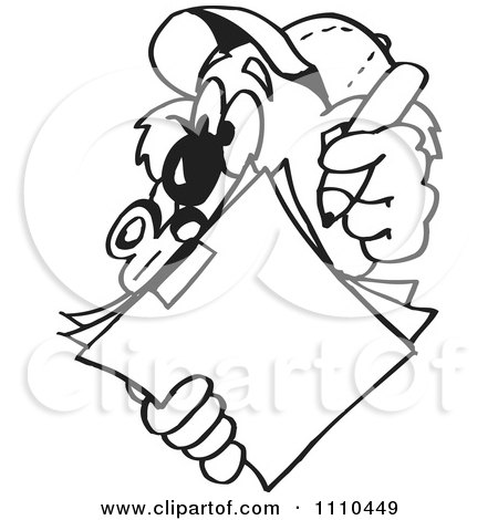 Clipart Black And White Aussie Koala Using A Clipboard - Royalty Free Vector Illustration by Dennis Holmes Designs