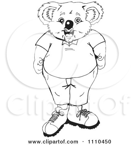 Clipart Black And White Aussie Koala In Clothes - Royalty Free Vector Illustration by Dennis Holmes Designs