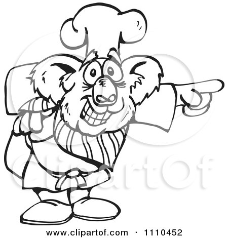 Clipart Black And White Aussie Koala Chef Pointing - Royalty Free Vector Illustration by Dennis Holmes Designs