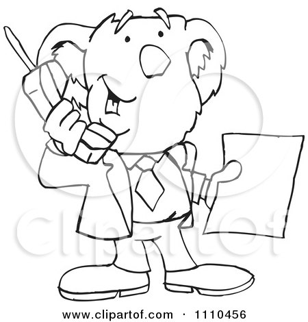 Clipart Black And White Aussie Koala Using A Cell Phone 1 - Royalty Free Vector Illustration by Dennis Holmes Designs