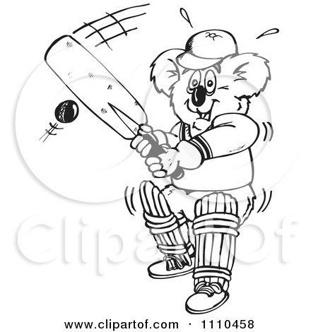 Clipart Black And White Aussie Koala Playing Cricket 1 - Royalty Free Vector Illustration by Dennis Holmes Designs