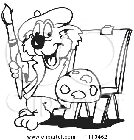 Clipart Black And White Aussie Koala Artist - Royalty Free Vector Illustration by Dennis Holmes Designs