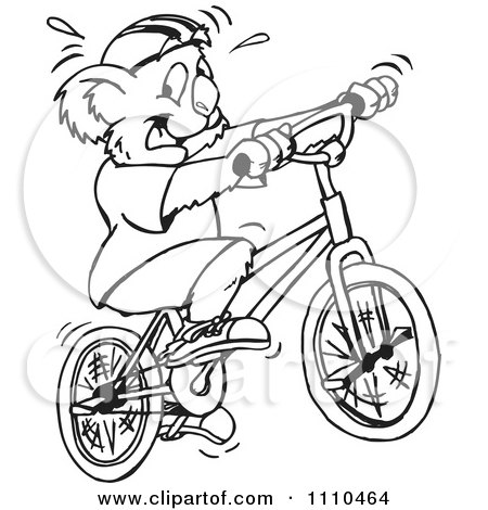 Clipart Black And White Aussie Koala Riding A Bike - Royalty Free Vector Illustration by Dennis Holmes Designs