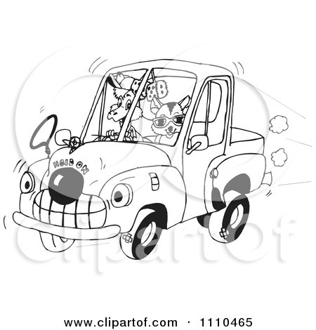 Clipart Black And White Aussie Animals Riding In A Clown Car - Royalty Free Vector Illustration by Dennis Holmes Designs