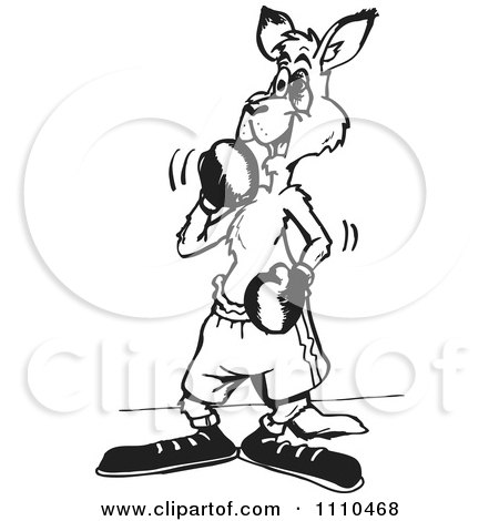 Clipart Black And White Aussie Kangaroo Boxing 3 - Royalty Free Vector Illustration by Dennis Holmes Designs