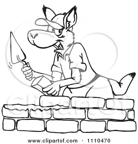 Clipart Black And White Aussie Kangaroo Brick Layer - Royalty Free Vector Illustration by Dennis Holmes Designs