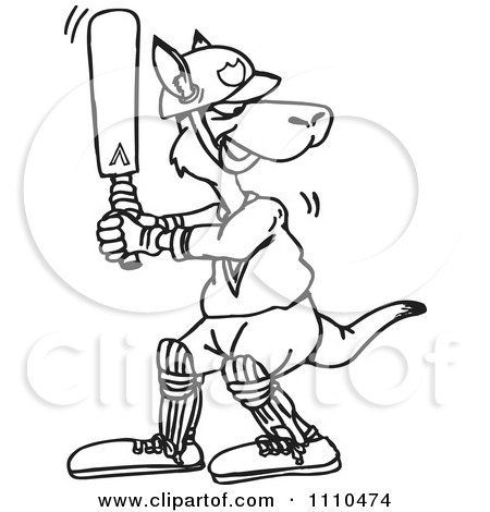 Clipart Black And White Aussie Kangaroo Cricket Player 1- Royalty Free Vector Illustration by Dennis Holmes Designs