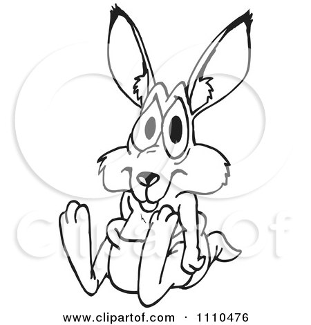 Clipart Black And White Aussie Baby Kangaroo - Royalty Free Vector Illustration by Dennis Holmes Designs