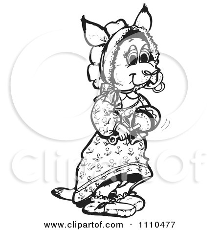 Clipart Black And White Aussie Kangaroo Baby Girl - Royalty Free Vector Illustration by Dennis Holmes Designs