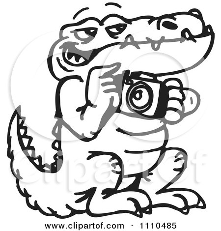 Clipart Black And White Aussie Crocodile Taking Pictures - Royalty Free Illustration by Dennis Holmes Designs