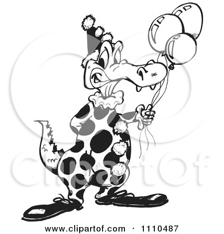 Clipart Black And White Aussie Crocodile Party Crocodile Clown - Royalty Free Vector Illustration by Dennis Holmes Designs