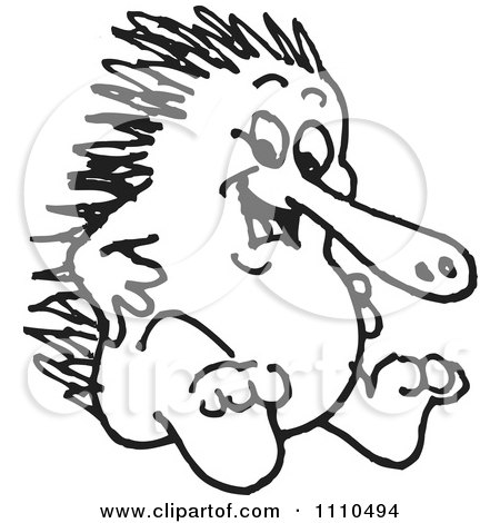 Clipart Black And White Aussie Echidna Sitting - Royalty Free Illustration by Dennis Holmes Designs