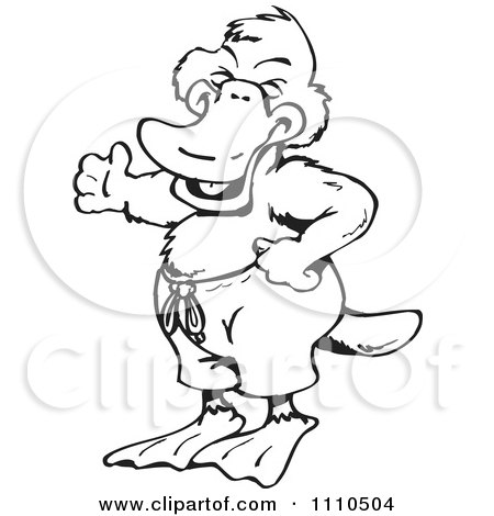 Clipart Black And White Aussie Platypus Presenting - Royalty Free Vector Illustration by Dennis Holmes Designs