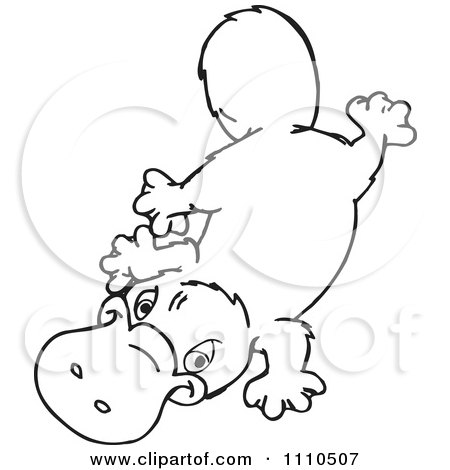 Clipart Black And White Aussie Platypus Swimming 2 - Royalty Free Vector Illustration by Dennis Holmes Designs