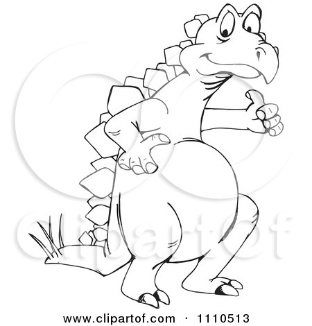Clipart Black And White Stegosaur Holding A Thumb Up - Royalty Free Vector Illustration by Dennis Holmes Designs