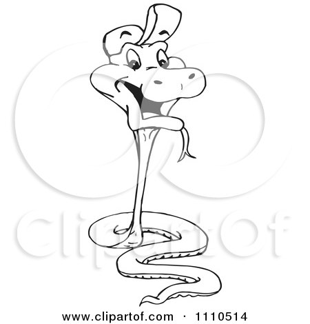 Clipart Black And White Snake Wearing A Baseball Cap - Royalty Free Vector Illustration by Dennis Holmes Designs