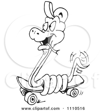 Clipart Black And White Snake Skateboarding - Royalty Free Vector Illustration by Dennis Holmes Designs