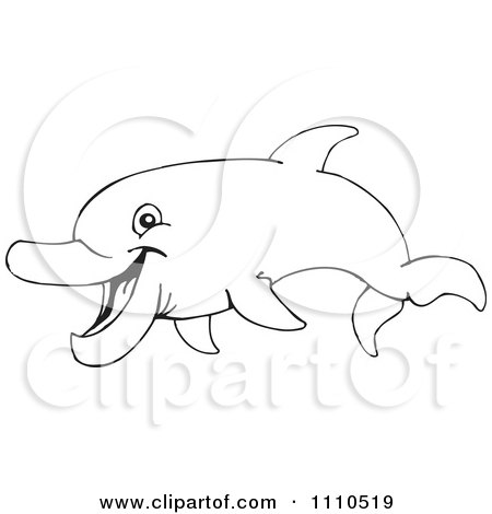 Clipart Black And White Cheerful Dolphin - Royalty Free Vector Illustration by Dennis Holmes Designs