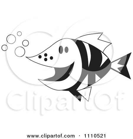 Clipart Black And White Fish With Bubbles - Royalty Free Vector Illustration by Dennis Holmes Designs