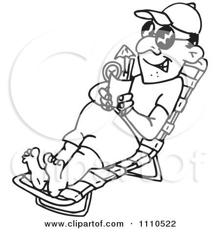 Clipart Black And White Man Relaxing With A Beverage - Royalty Free Vector Illustration by Dennis Holmes Designs