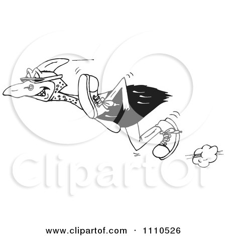 Clipart Black And White Cassowary Running - Royalty Free Vector Illustration by Dennis Holmes Designs