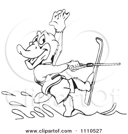 Clipart Black And White Aussie Platypus Water Skiing - Royalty Free Vector Illustration by Dennis Holmes Designs