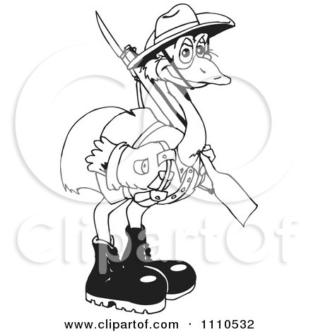 Clipart Black And White Australian Emu Soldier - Royalty Free Vector Illustration by Dennis Holmes Designs
