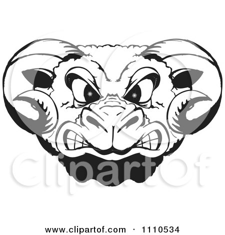 Clipart Black And White Rams Head - Royalty Free Vector Illustration by Dennis Holmes Designs