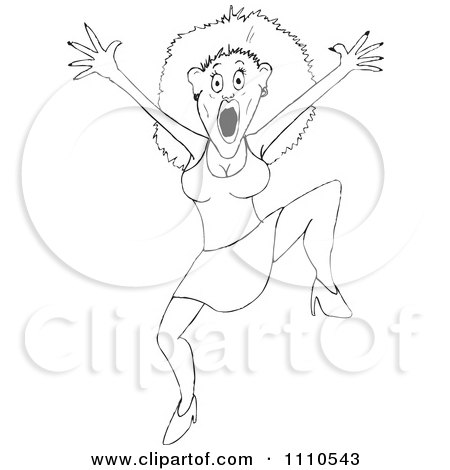 Clipart Black And White Frightened Woman - Royalty Free Vector Illustration by Dennis Holmes Designs