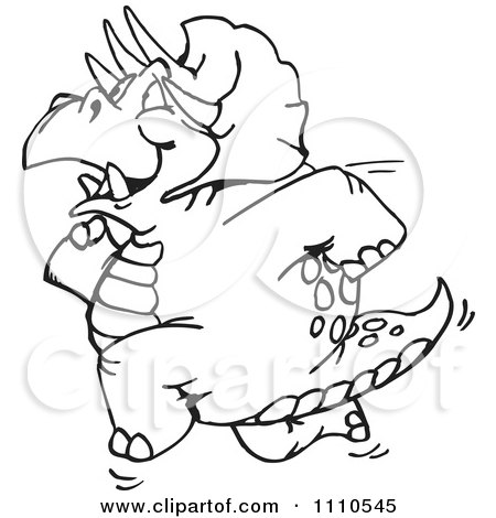 Clipart Black And White Running Triceratops - Royalty Free Vector Illustration by Dennis Holmes Designs