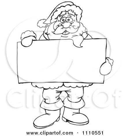 Clipart Black And White Santa Holding A Sign - Royalty Free Vector Illustration by Dennis Holmes Designs