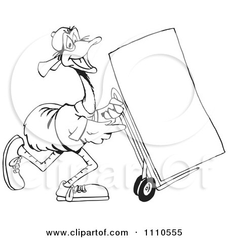 Clipart Black And White Aussie Emu Delivering - Royalty Free Illustration by Dennis Holmes Designs