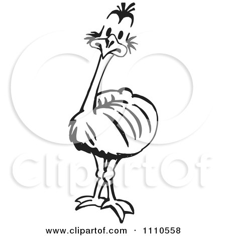 Clipart Black And White Aussie Emu - Royalty Free Illustration by Dennis Holmes Designs