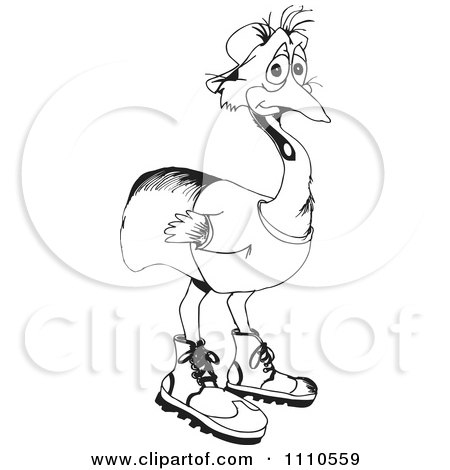 Clipart Black And White Aussie Emu In Clothes - Royalty Free Illustration by Dennis Holmes Designs