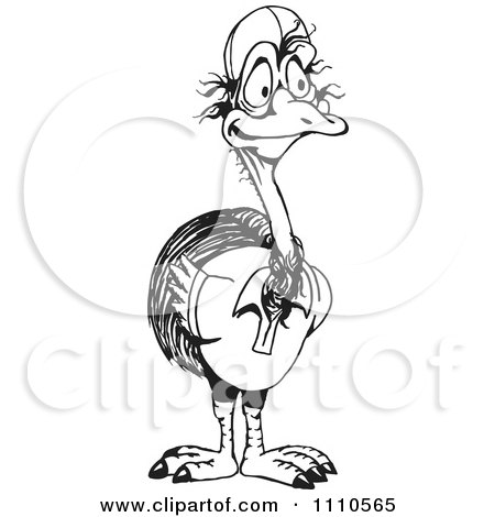 Clipart Black And White Aussie Emu Wearing A Shirt - Royalty Free Vector Illustration by Dennis Holmes Designs